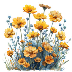 Achillea Flower, cute watercolor illustration with intricate patterns and vibrant splashes, isolated on a white background. © zenvor