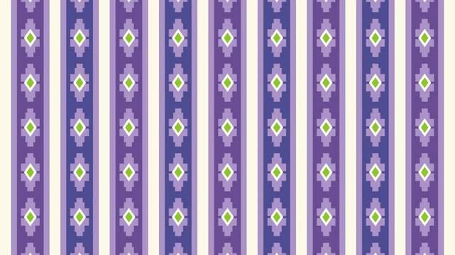 Seamless loop animation of an abstract geometric pattern moving up and down on solid purple and blue pastel stripes with cream accents layout