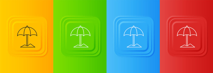 White Sun protective umbrella for beach icon isolated on colorful background. Large parasol for outdoor space. Beach umbrella. Set icons in square buttons. Vector © Vadim
