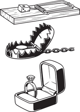 Vector Traps Set Concept and Marriage Proposal Ring Illustration