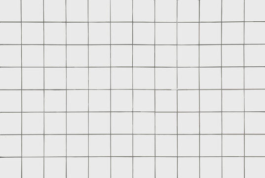 Clean and simple background pattern of white square tiles with grey grout lines suitable for kitchen or bathroom walls.