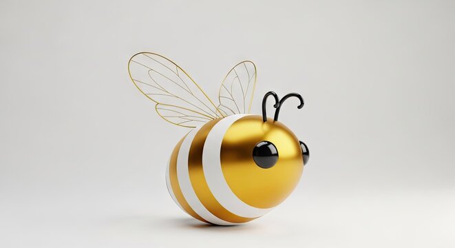 Stylized 3D bee character with golden wings.