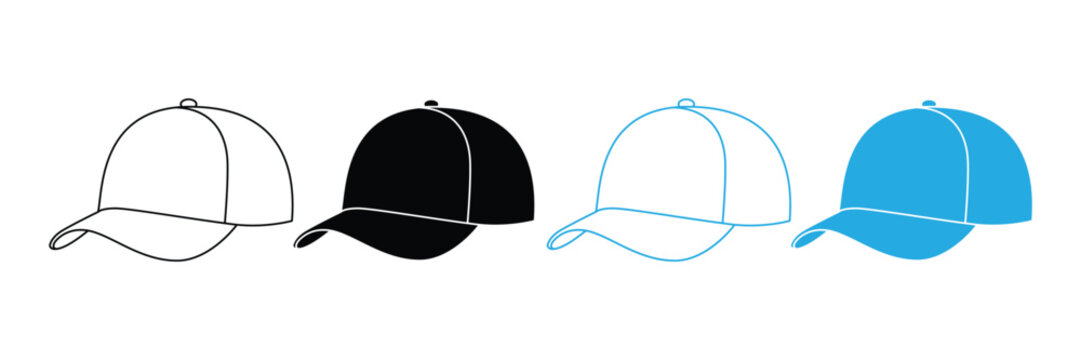 Baseball Cap Icon Set &ndash; Blank Snapback Hat, Headwear Mockup & Fashion Vector Collection
