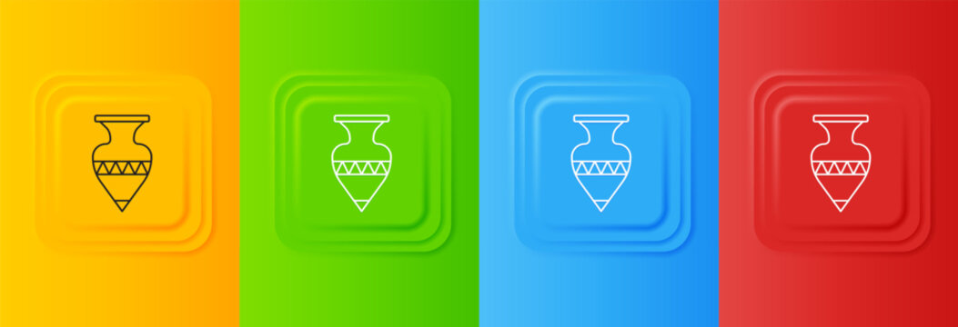 White Ancient amphorae icon isolated on colorful background. Set icons in square buttons. Vector