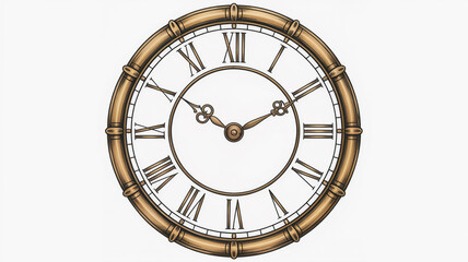 Fototapeta premium Vintage brass clock face with Roman numerals and ornate hands showing the time