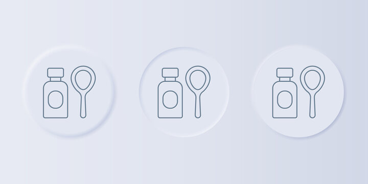 Grey Soap bubbles bottle icon isolated on grey background. Blowing bubbles soap wand bottle. Set icons in square buttons. Vector
