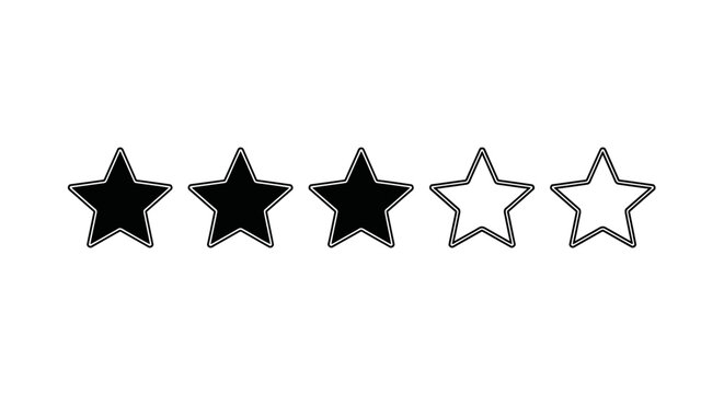 Three out of five star rating icons on white background