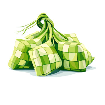 Ketupat Rice Cake Bunch Flat Vector Illustration Traditional Indonesian Woven Palm Leaf Food Eid Mubarak Ramadan Kareem Celebration Hari Raya Idul Fitri Greeting Card Banner Graphic Design
