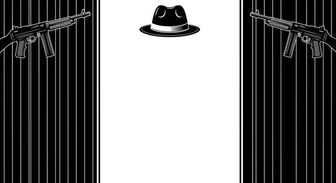 Gangster Hat and Submachine Guns Illustration.
