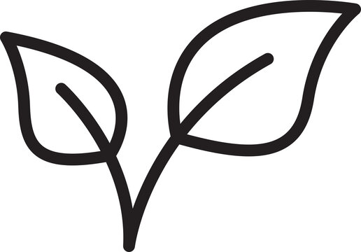 Simple black and white line art icon of two leaves isolated on transparent background