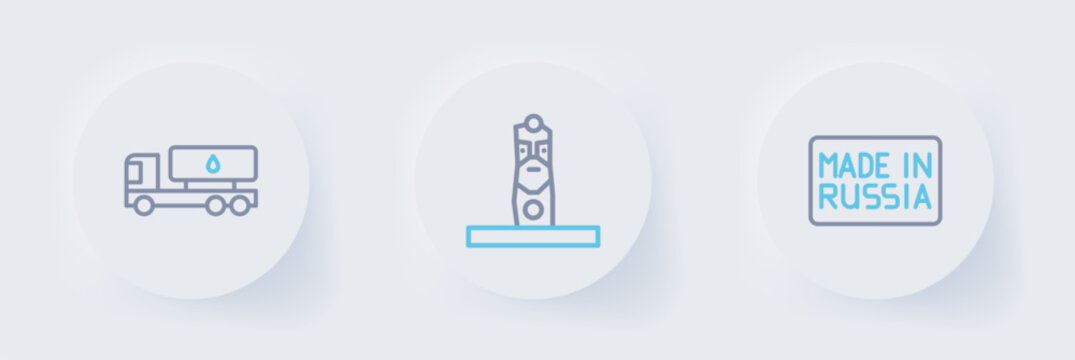 Set line Made in Russia, Slavic pagan idol and Tanker truck icon. Vector