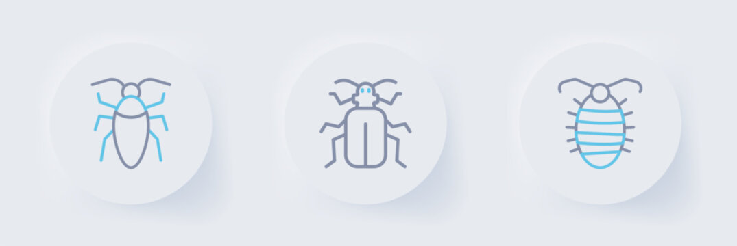 Set line Larva insect, Chafer beetle and Cockroach icon. Vector