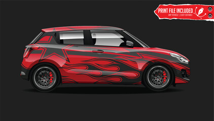 Fototapeta premium Stylish Red Car with Flame Design