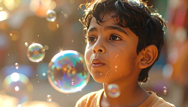 Youth blowing bubbles