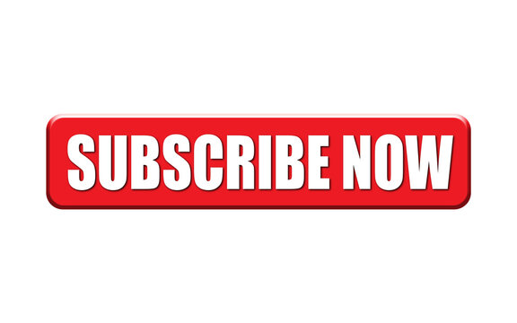 Red subscribe now button with white text isolated on white background, YouTube channel subscription and notification icon