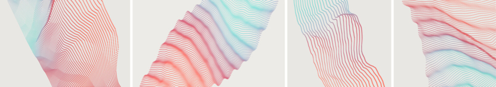 Abstract structure with soft color transitions. Color gradient. Graphic design. Grid. Wavy surface with multiple folds. Dynamic particle flow. Vector for brochure, poster, cover, card, presentation.