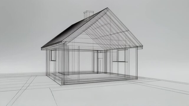 sketch of house, in industrial architectural lines