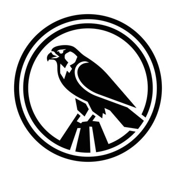 Minimalist falcon emblem with sharp geometric angles and sleek silhouette design on a plain white background, modern wildlife logo concept