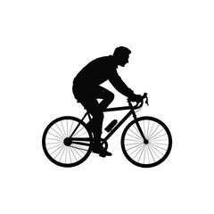 Fototapeta premium Silhouette of man riding road bicycle isolated on white background.