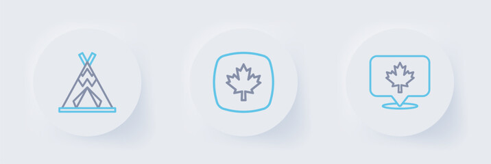 Set line Canadian maple leaf, and Indian teepee or wigwam icon. Vector © Kostiantyn
