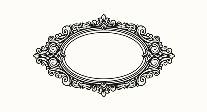 Ornate oval frame with scrolling filigree and leafy accents on a plain background