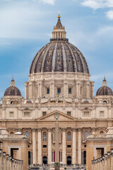 Obraz premium Walking in Rome and view on St. Peters Basilica, travel destination in Italy, Vatican City State, popes residence, sacred place, guided tour Rome, visit of Basilica and Dome