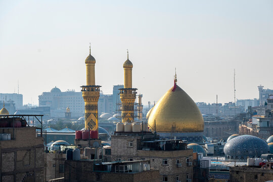 Karbala, Iraq - December 27, 2025: Aerial view of Imam Hussain and Hazrat abbas shrine in Karbala Iraq