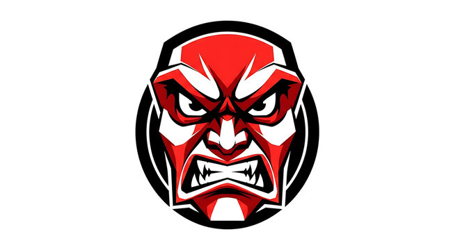 Angry Red Face Logo with Intense Expression and Fierce Eyes, Ideal for Gaming and Sports Brands