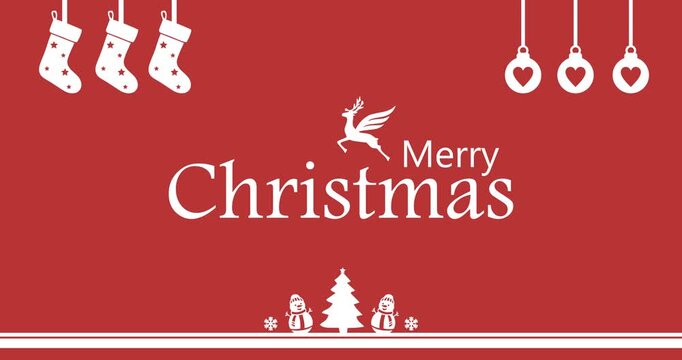 Merry Christmas text animation with red and white Christmas ornament decorations