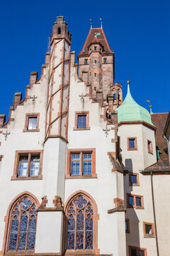 Facade and towers of Rathaus St. Johann in Saarbrucken