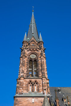 Tower of the historic Johanneskirche church in Saarbrucken