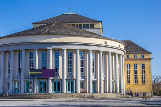 Facade with columns of the theater in Saarbrucken