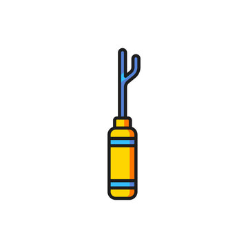 Color Awl tool with wooden handle icon isolated on white background. Work equipment tailor industry. Flat filled outline style with shadow. Vector