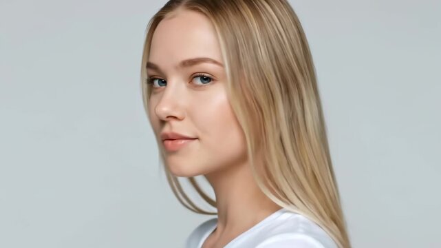 Close-up of a blonde woman at half length, multi-angle portrait of a blonde woman