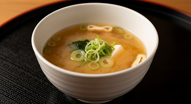 A delicious bowl of miso soup with tofu and green onions