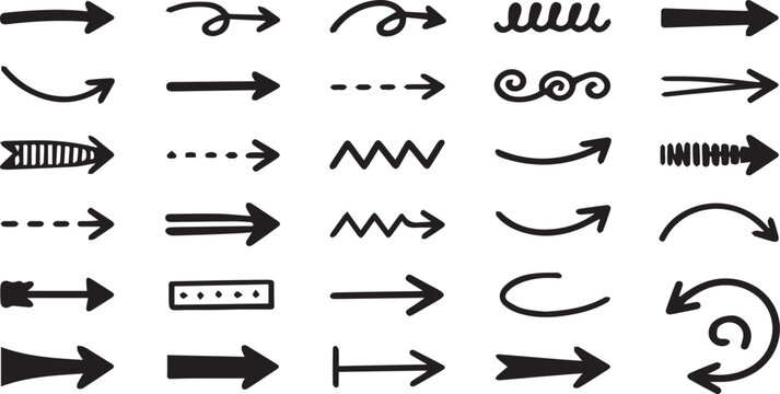 Hand Drawn Arrow Set Collection &ndash; Doodle Sketch Directional Vector Icons
