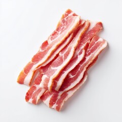 Obraz premium Freshly Sliced Bacon Strips Ready for Cooking or Garnishing Dishes in a Clean and Bright Kitchen Environment