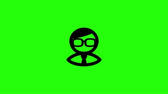 Professional 4K horizontal footage featuring a smart nerd student developer avatar wearing thick eyeglasses and necktie bouncing. Perfect popup asset displaying online programmer education topics.