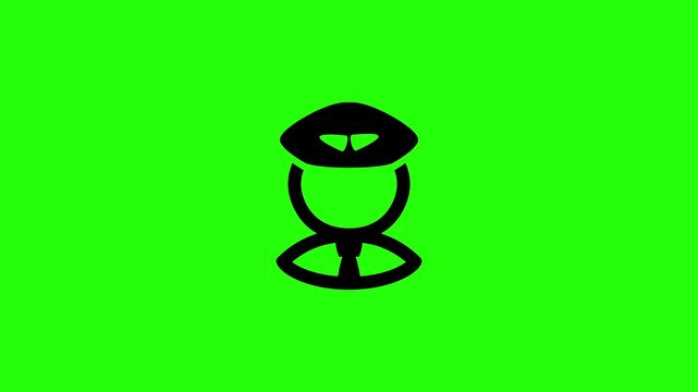 Clean 4K horizontal video showing a professional aviation airline pilot captain avatar wearing a uniform peak cap bouncing fluidly. High quality popup graphic for airport travel career videos.