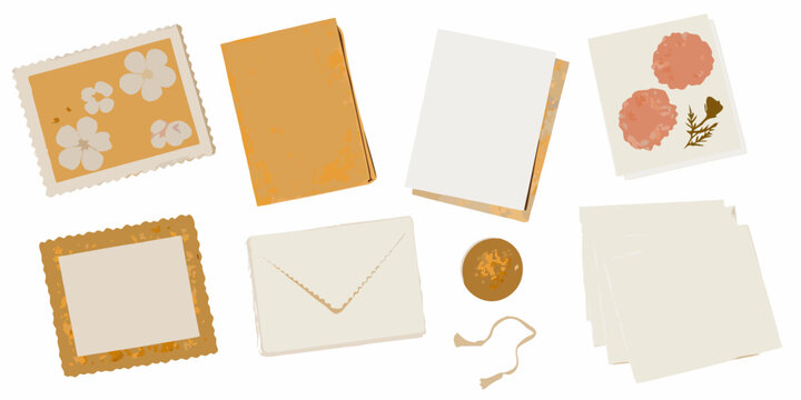 vintage postage stamps and envelopes vector mail