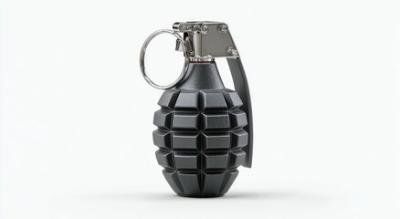 Naklejka premium A dark grey, textured explosive device with a metal lever and ring