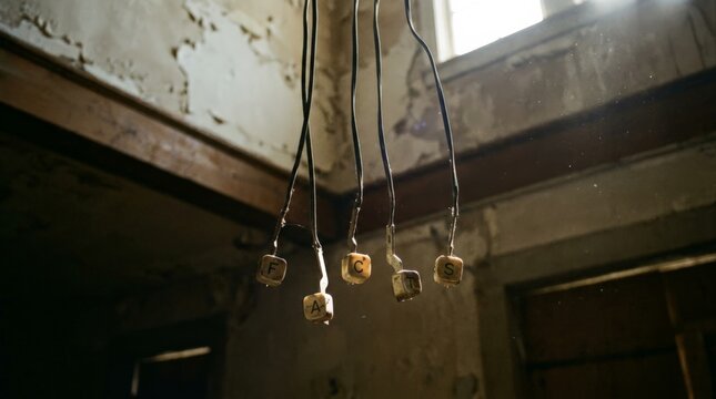 FACTS word written on small tags hanging from strings.