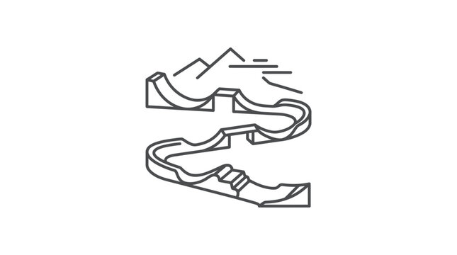 Mountain bike pump track winding path line icon.