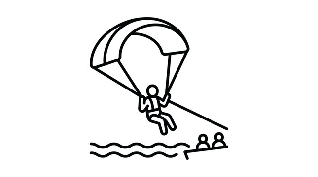 Parasailer gliding over water waves minimalist line art icon.