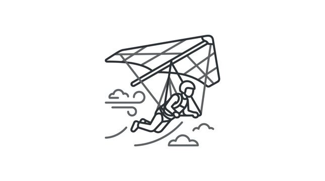 Pilot flying a hang glider minimalist line art icon.