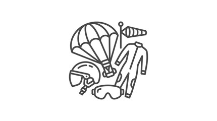Skydive equipment and parachute gear line art icons. © Fajar