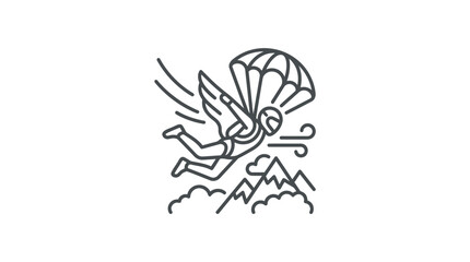 Skydiver with parachute descending over mountains icon. © Fajar