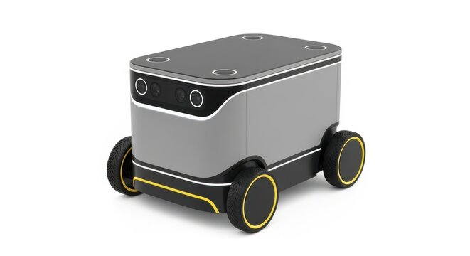 Modern delivery robot on wheels with sensors