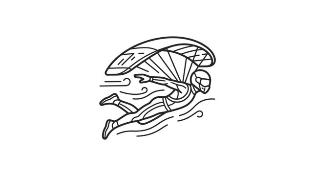 Skydiver in high speed flight pose line art icon.