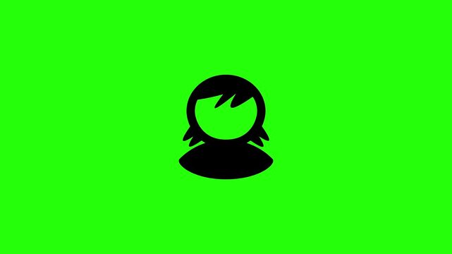 4K horizontal resolution video of an anonymous woman user profile silhouette avatar with standard long hair bouncing. Playful popup transition element perfect for default community member account over